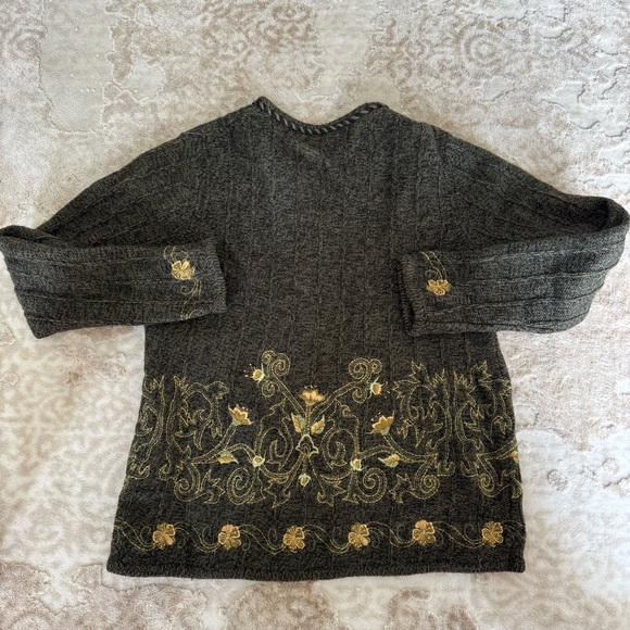 Vintage Susan Bristol Wool Sweater dark Green hand embroidered Floral Pattern - Picture 2 of 8